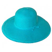 Wide Brim Braded Paper Straw Hats – 12 PCS  w/ Frill - TQ Blue - HT-ST255BL
